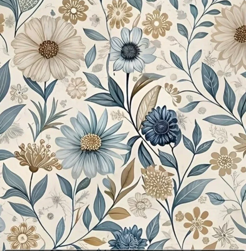 New 2 Rolls of Floral Blue and Beige Peel-and-Stick Wallpaper #1467-1565